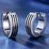 316L Surgical Steel Classic 3 Black Striped Enamel Men & Women Hoop Earrings